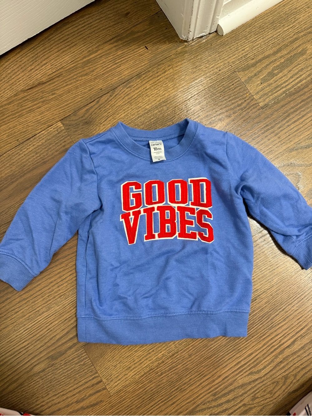 Carter's Blue Sweatshirt with Red 'GOOD VIBES' Lettering